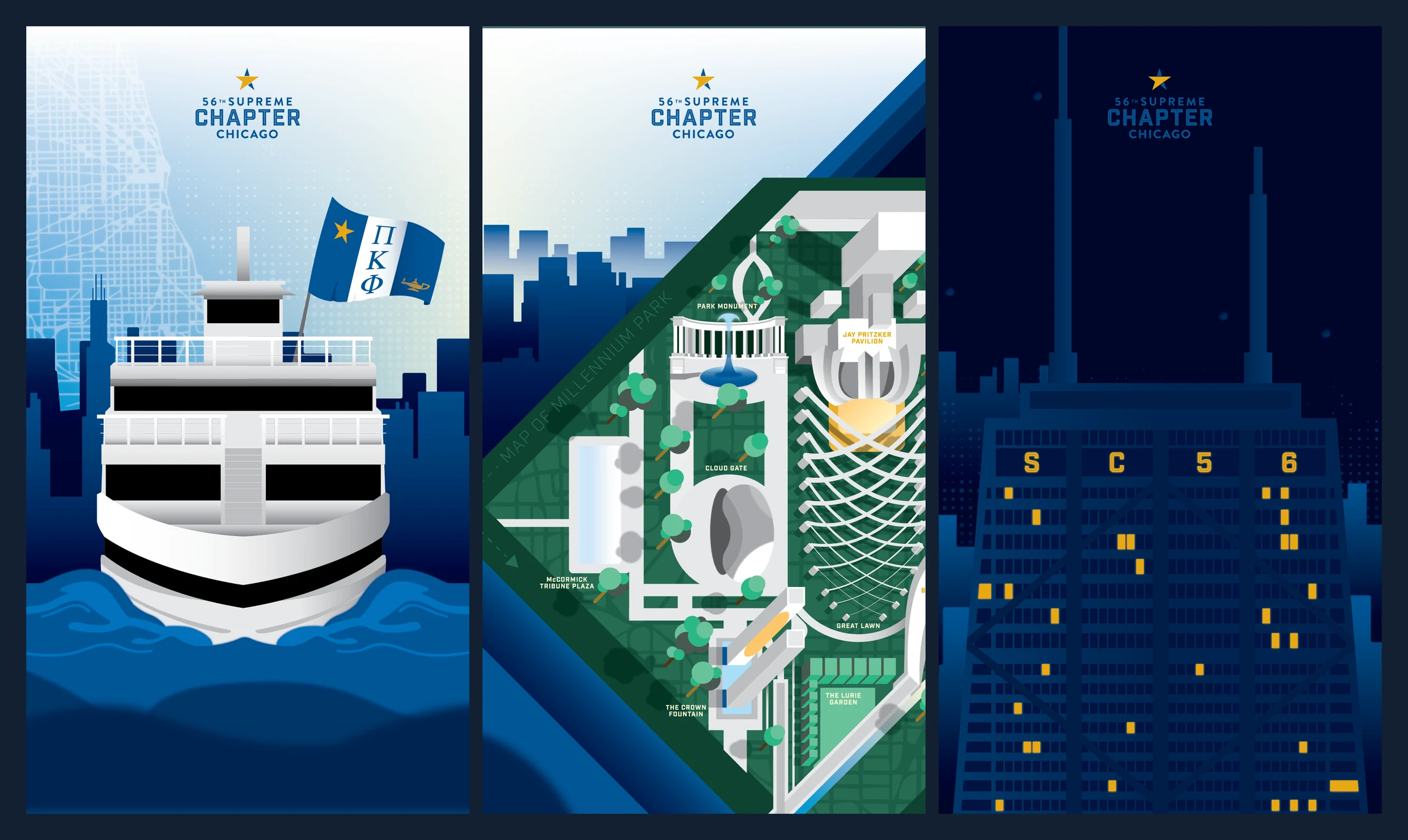 Three coordinated Instagram campaign panels for the fifty-sixth Supreme Chapter in Chicago