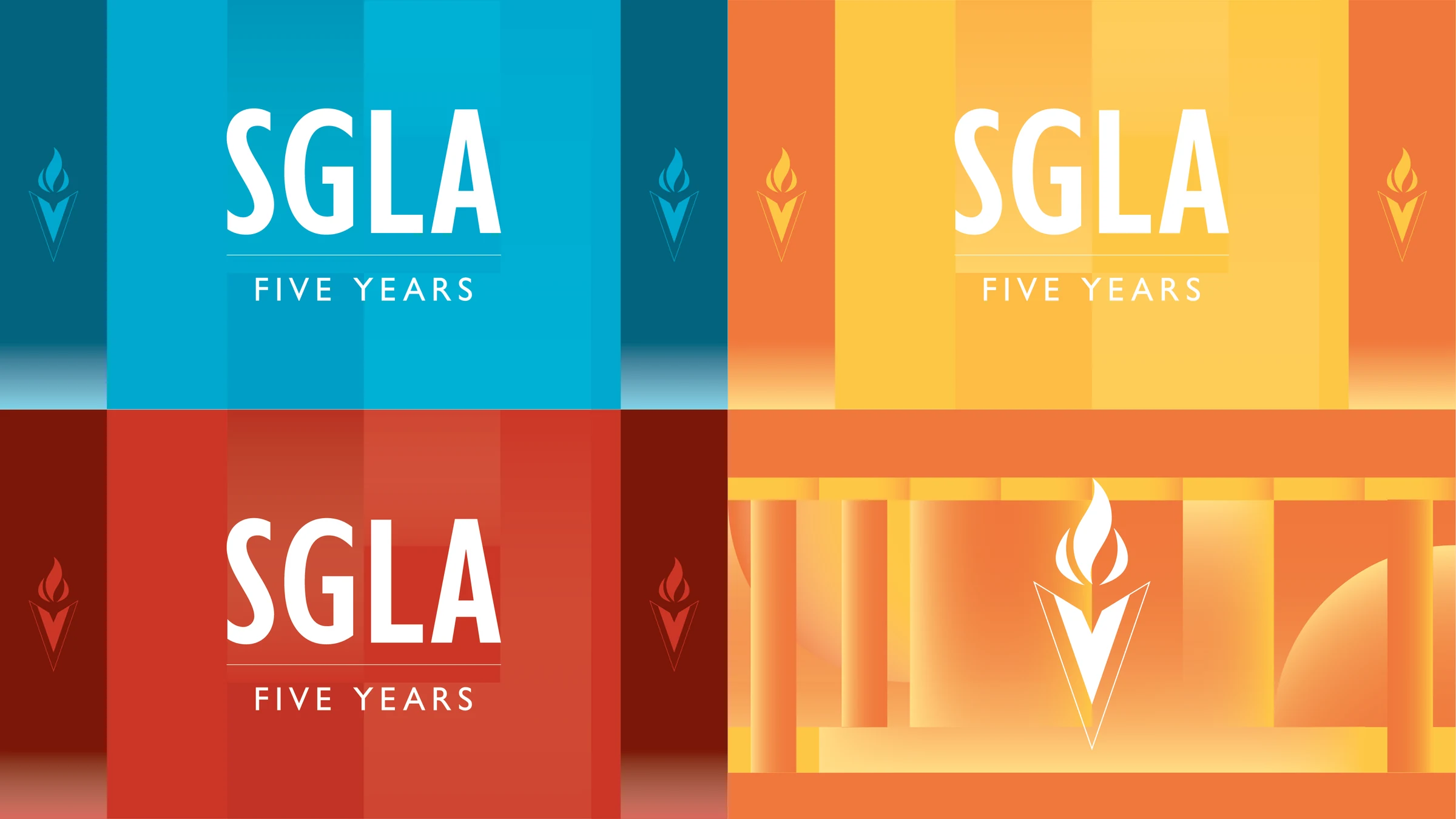 Blue, gold, and red SGLA five-year ballroom screen system