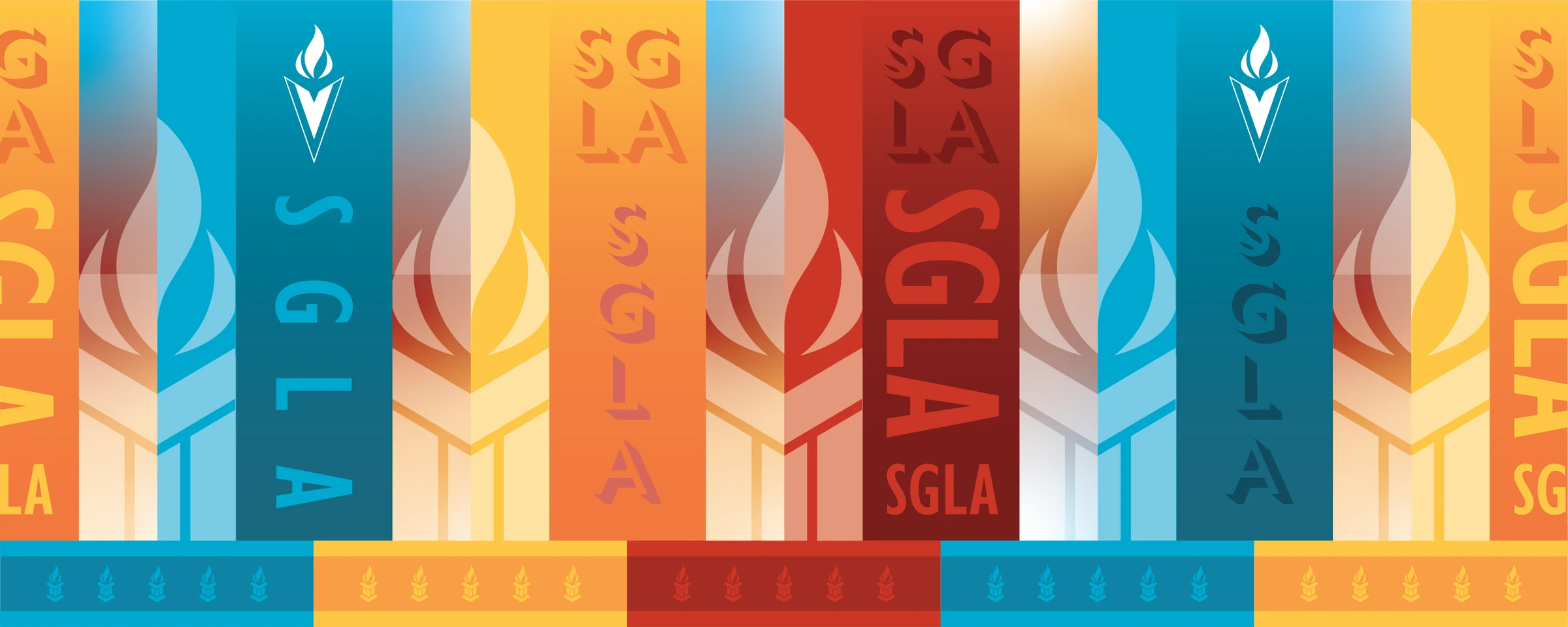 Blue, gold, and red SGLA environmental banner system
