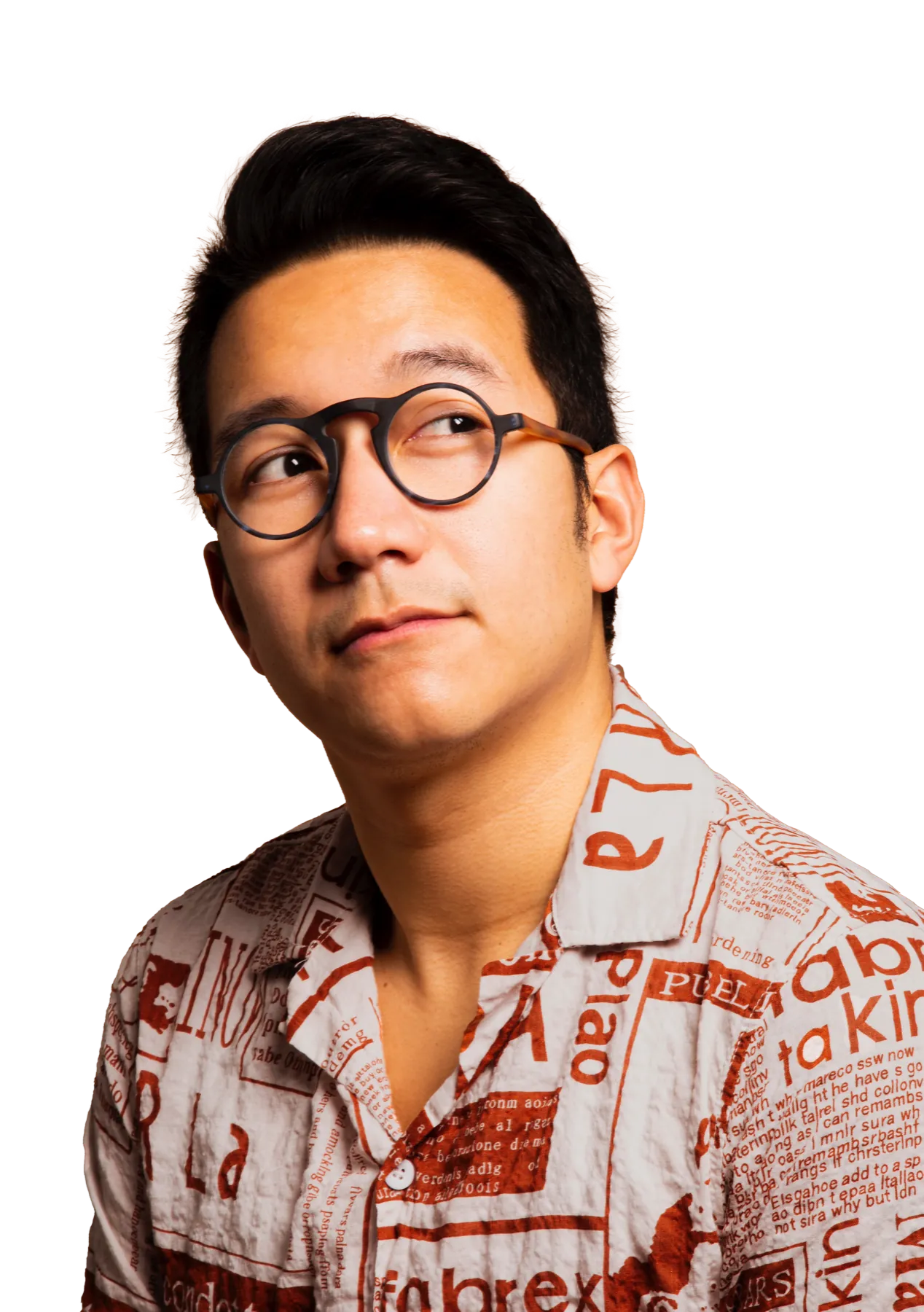 Victor Tran, in a patterned shirt