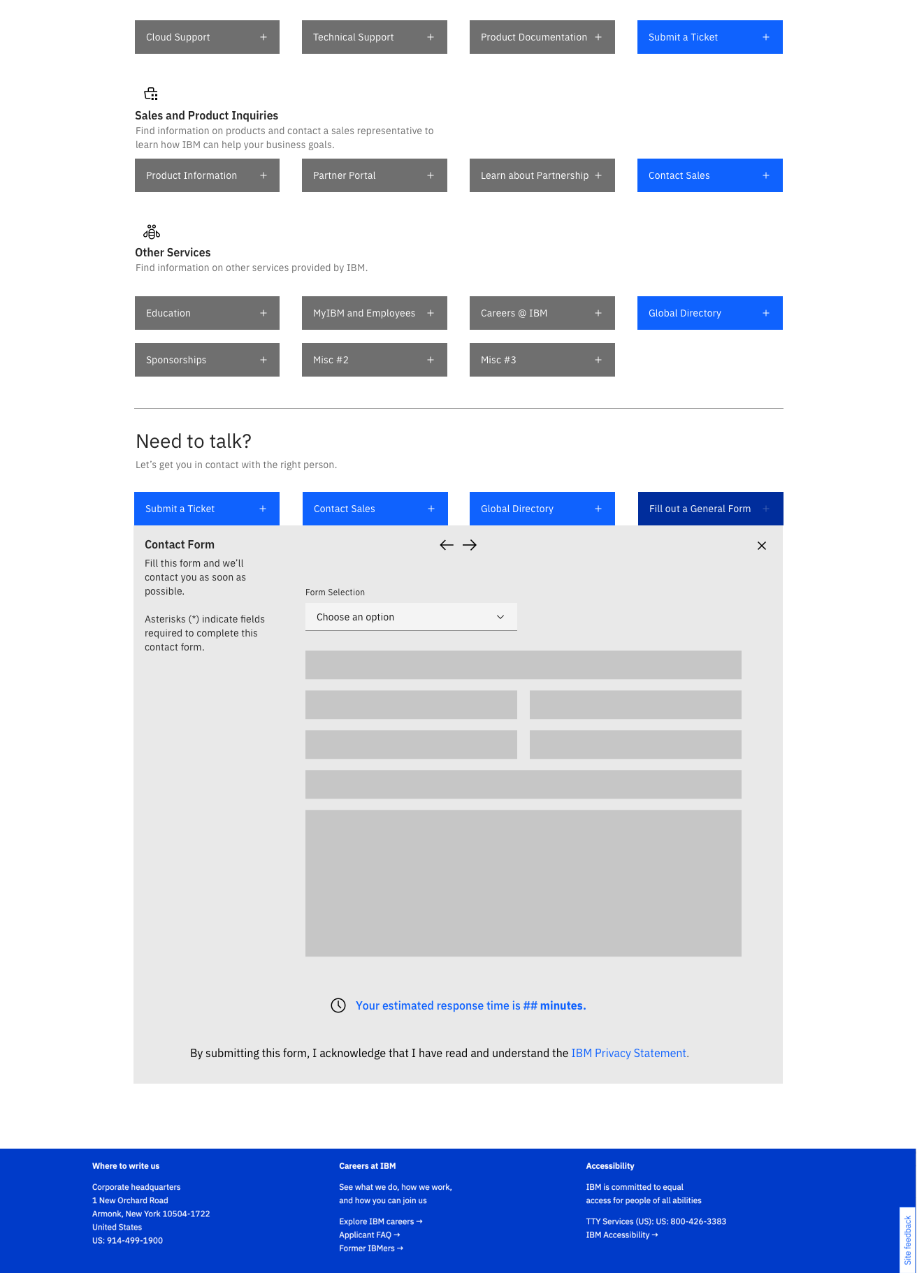 Mid-fidelity Contact IBM exploration with an expanded in-page human contact form