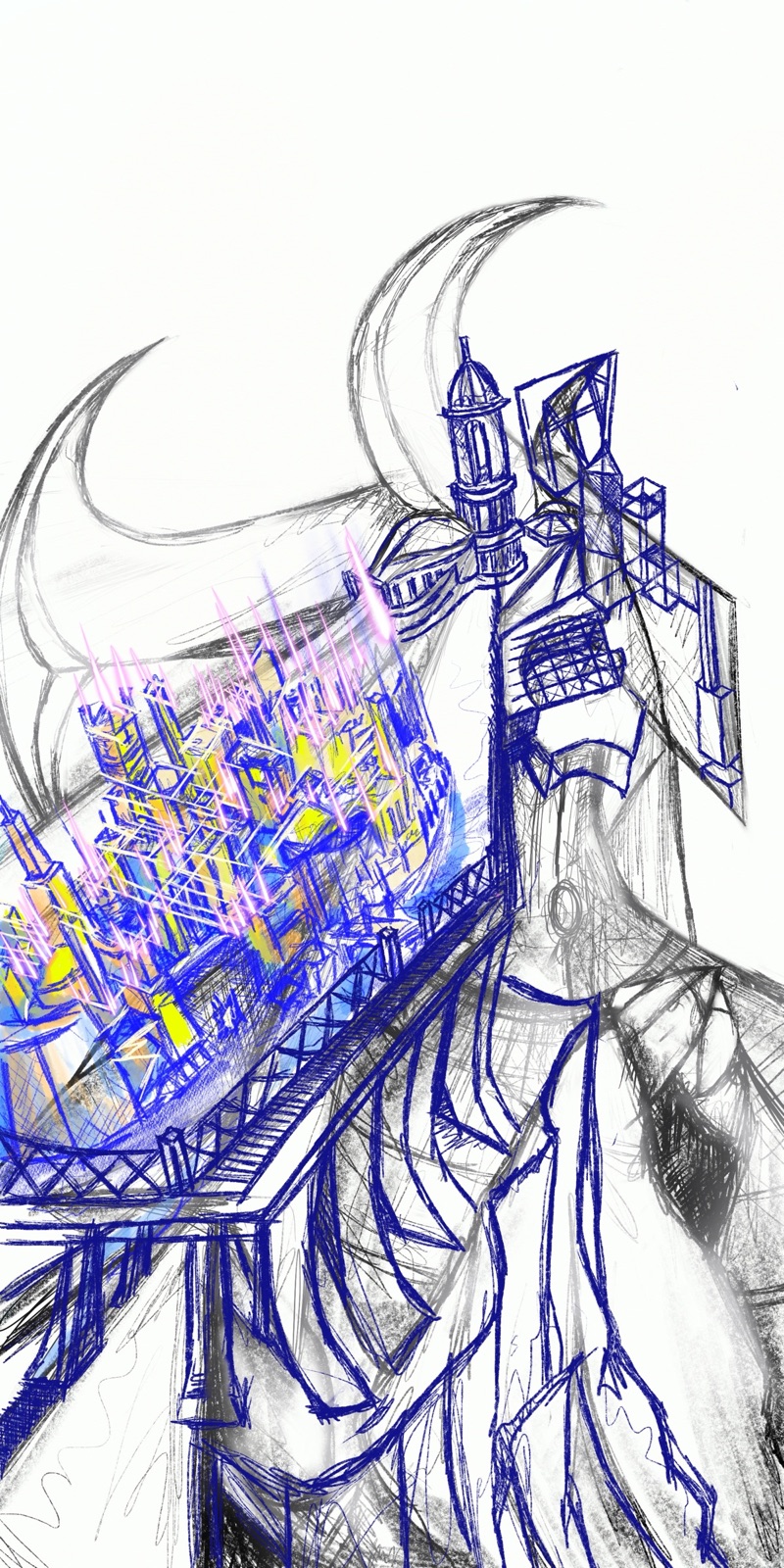 Horned woman · blue ink