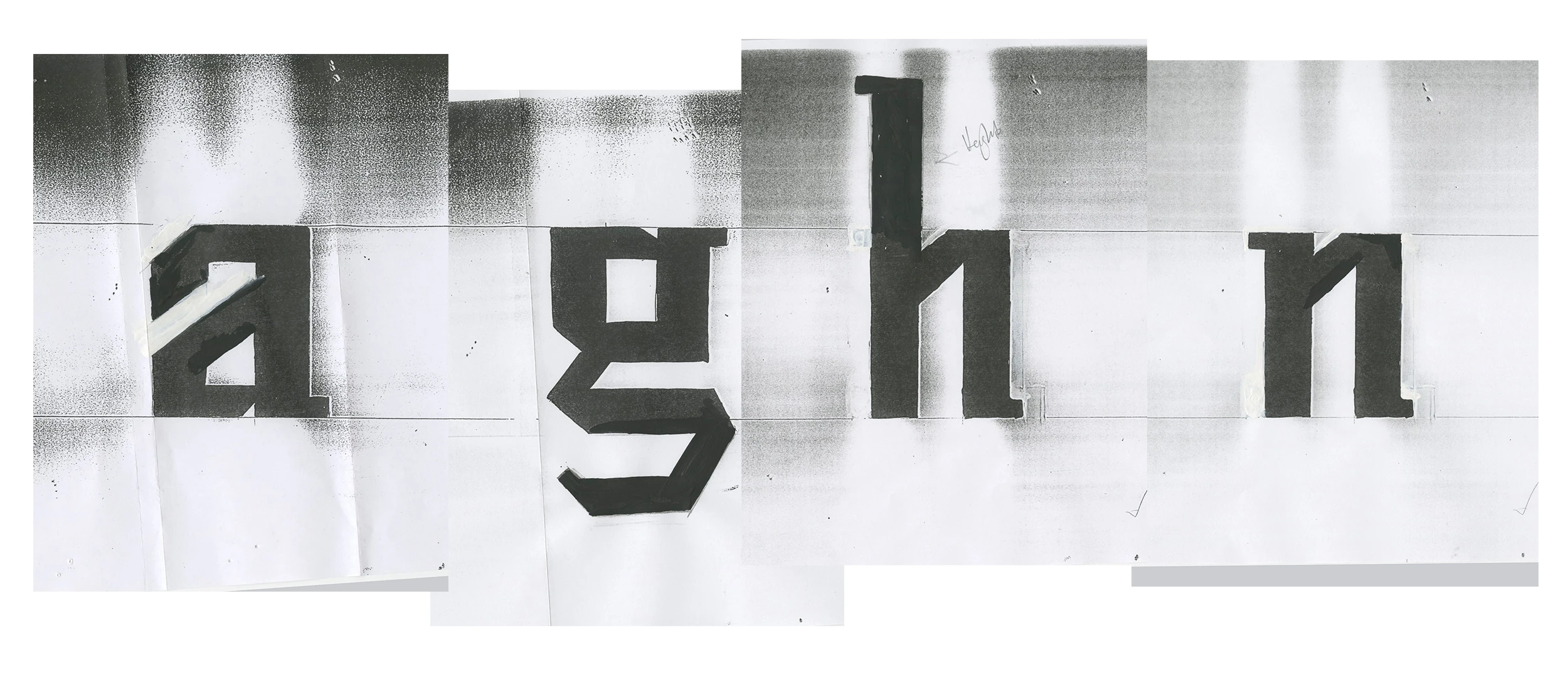 Hand-built Mendenhall letterform sketches and physical studies
