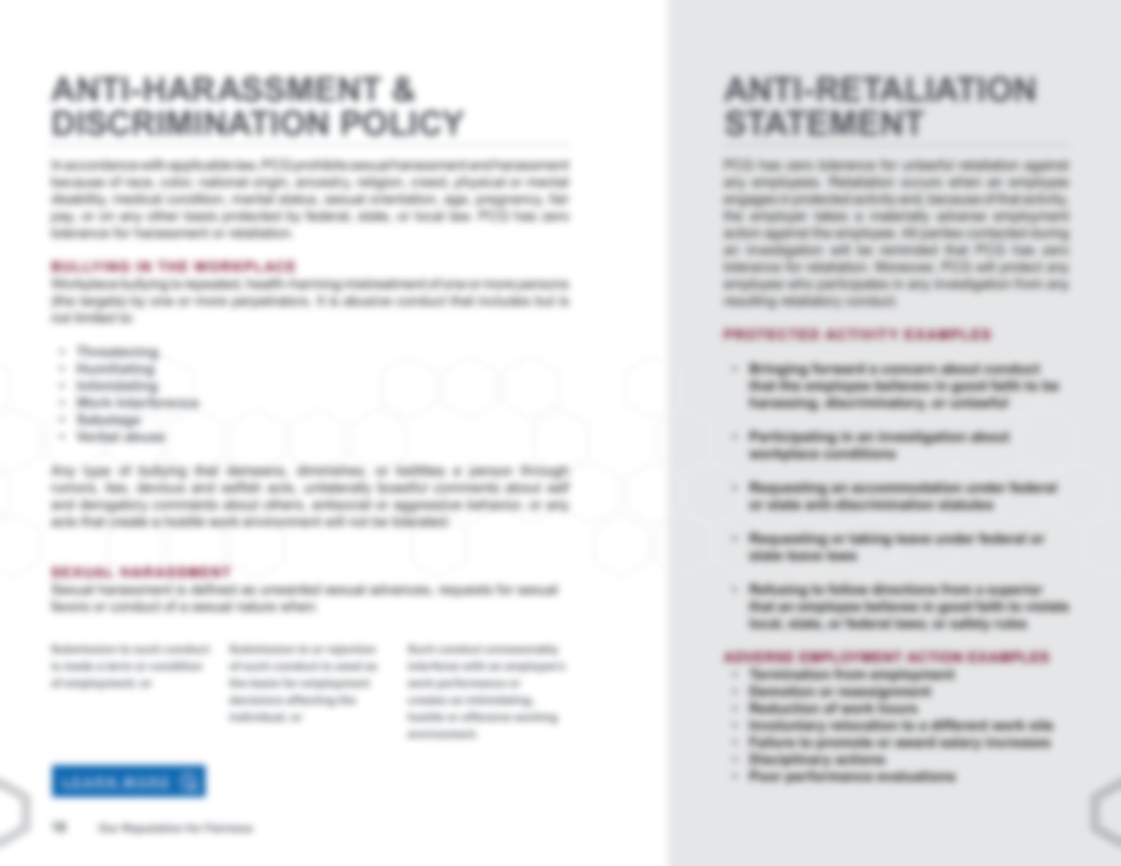 PCG handbook Anti-Harassment policy spread
