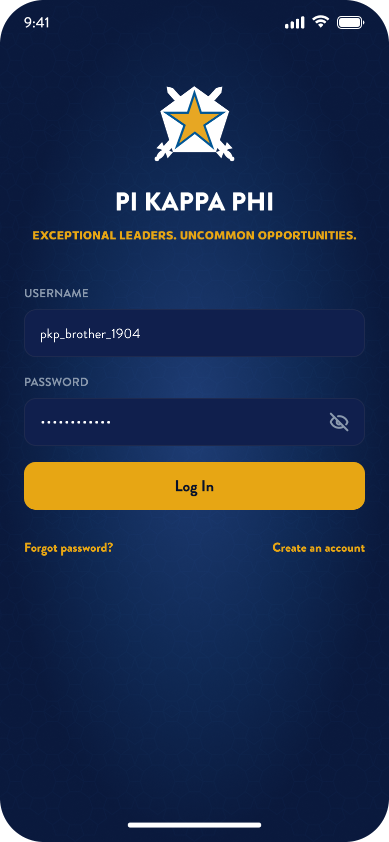 Owner-exported final Pi Kapp App login screen