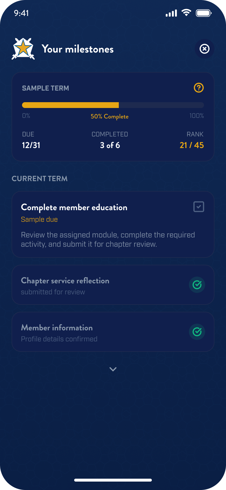 Owner-exported final Pi Kapp App milestones detail screen