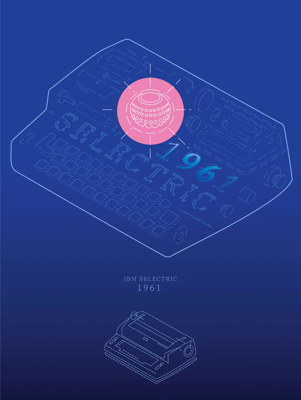 IBM Selectric 1961 blueprint illustration